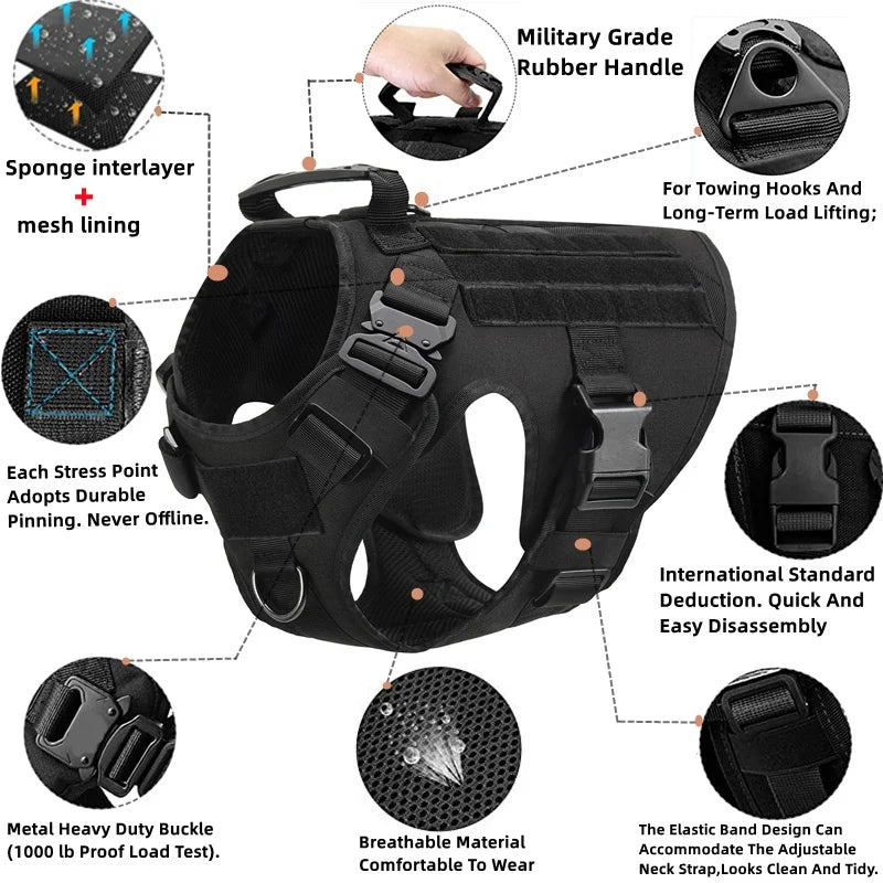 EverPaw No-Pull Tactical Dog Harness - Adjustable Training Vest for Small to Large Dogs